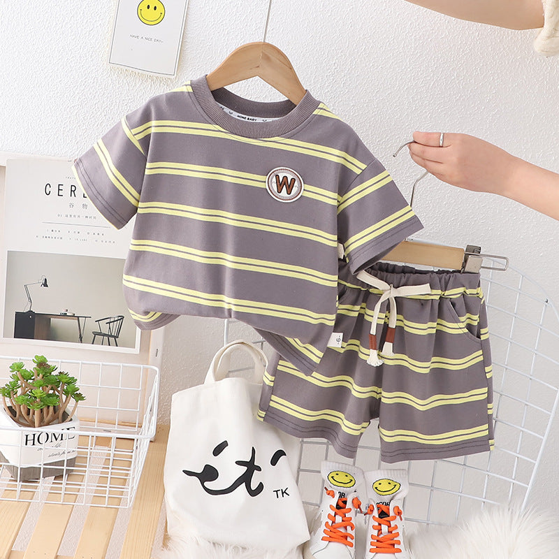 Wholesale Boys Summer Casual Short Sleeved Shorts Cotton Set